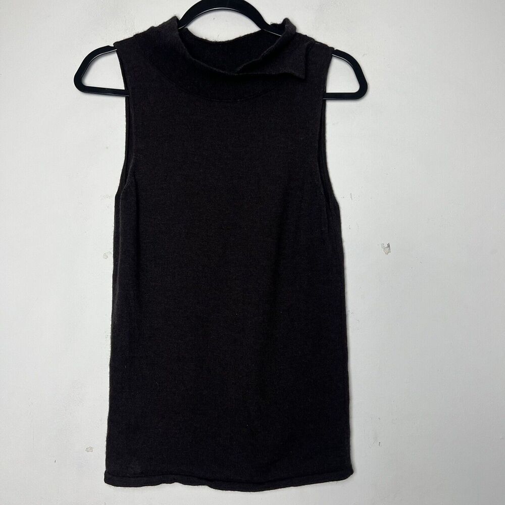 Armani Collezioni Brown Sleeveless Split Mock Neck Knit Top Made in Italy Sz 10